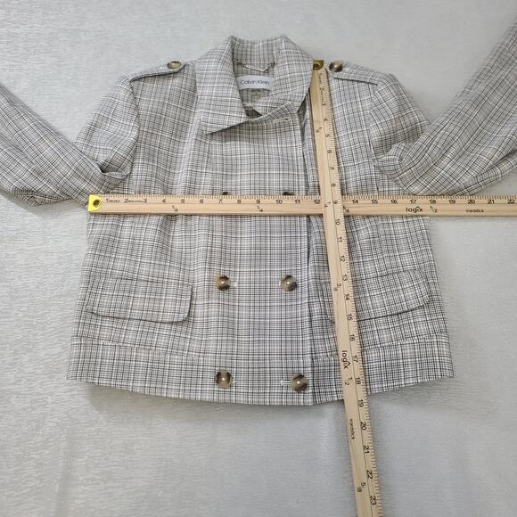 Calvin Klein Women's Plaid Double-Breasted Suit Cropped Set in Plaid Size 4 Twee - Picture 6 of 11